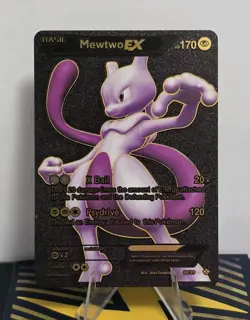 Pokemon Mewtwo EX 170hp Black Vinyl Gold Foil Fan Art Collector Card TCG - Image 1