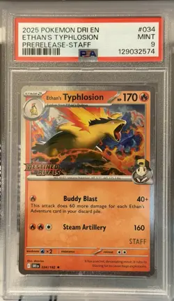 Pokemon Ethan's Typhlosion Prerelease Staff Rare Holo 034/182 PSA 9 - Image 1