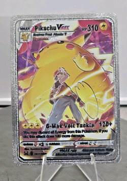 Pokemon Pikachu VMAX 310hp Gigantamax Silver Foil Fan Art Collector Card TCG - Image 1