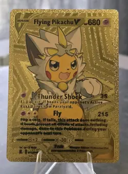 Pokemon Flying Pikachu V 680hp Gold Foil Fan Art Collector Card TCG - Image 1
