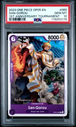 2023 One Piece San-Gorou 1st Anniversary Tournament 065 PSA 10 Gem Mint - Image 1