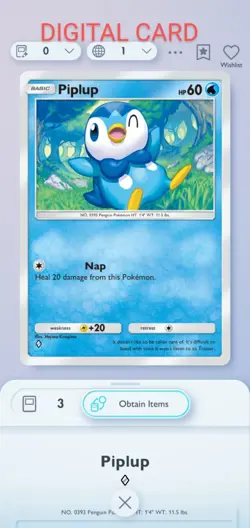 pokemon pocket mobile game space time smackdown set piplup ◇ Rare Digital card - Image 1