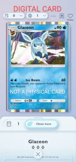 Glaceon Pokemon Pocket Mobile Game Space Time Smackdown Set ◇◇◇ Rare Card Trade - Image 1