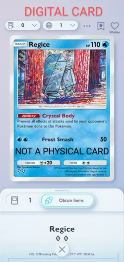 Regice Pokemon Pocket Mobile Game Space Time Smackdown Set◇◇ Rare Card For Trade - Image 1