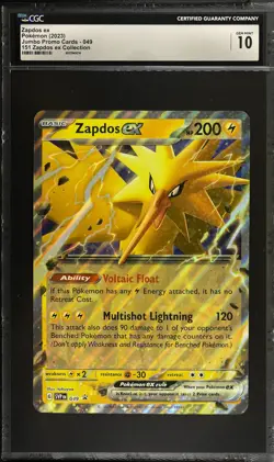 CGC 10 GEM MINT Zapdos ex Jumbo Pokemon 151 Black Star Promo Oversized Card psa - Image 1