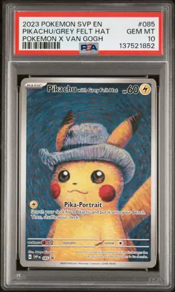 2023 POKEMON SVP POKEMON X VAN GOGH PROMO #085 PIKACHU WITH GREY FELT HAT PSA 10 - Image 1