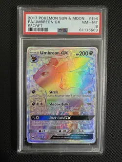 Pokemon TCG Umbreon GX Secret Rare PSA 8 - Sun & Moon Base Set 154/149 Rainbow - Image 1