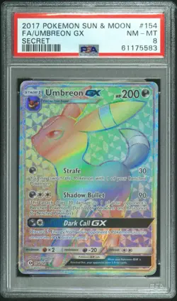 Pokemon TCG Umbreon GX Secret Rare PSA 8 - Sun & Moon Base Set 154/149 Rainbow - Image 2