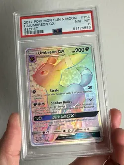 Pokemon TCG Umbreon GX Secret Rare PSA 8 - Sun & Moon Base Set 154/149 Rainbow - Image 4