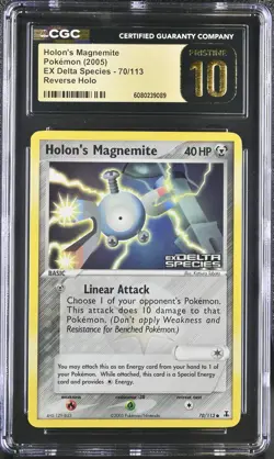 CGC 10 PRISTINE Holon's Magnemite EX Delta Species 70/113 Reverse Holo Pokemon - Image 1