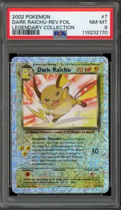 Pokemon Dark Raichu Legendary Coll. Reverse Holo Rare #7 PSA 8 - Image 1
