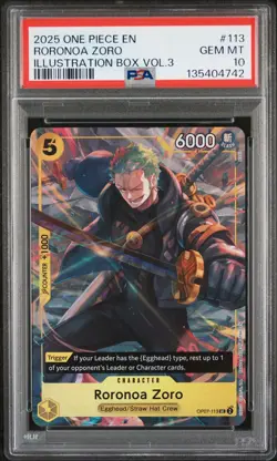 2025 ONE PIECE PROMOS ILLUSTRATION BOX VOL.3 #113 RORONOA ZORO PSA 10 - Image 1