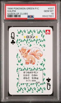 1996 POKEMON GREEN VERSION PLAYING CARDS QUEEN OF CLUBS #037 VULPIX PSA 10 - Image 1