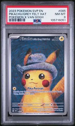Pokemon Pikachu with Grey Felt Hat Van Gogh Full Art Promo SVP EN 085 PSA 8 - Image 1