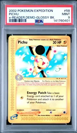 Pokemon Expedition Base Set Pichu e-Reader Demo GLOSSY BACK PSA 9 #58/165 - Image 1