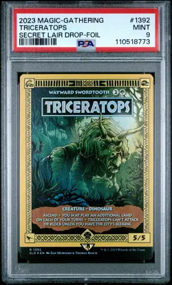 2023 MTG SECRET LAIR DROP FOIL #1392 TRICERATOPS PSA 9 - Image 1