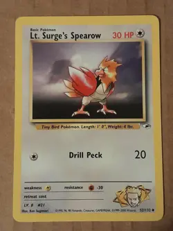 Pokemon Lt. Surge's Spearow 52/132 Gym Heroes NM See Pictures - Image 1