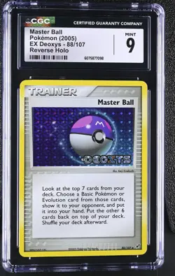 CGC 9 MINT Master Ball 2005 EX Deoxys 88/107 Reverse Holo STAMPED Pokemon Card - Image 1