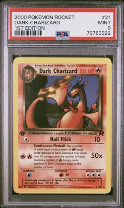 Pokemon TCG Dark Charizard Team Rocket 1st Edition PSA 9 Rare Card 21/82 2000 - Image 1