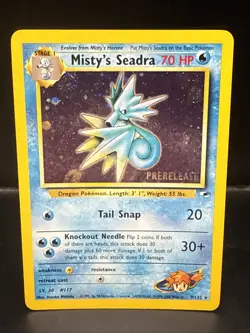 Pokemon TCG Misty's Seadra Holo Rare Gym Heroes Prerelease 9/132 CS Swirl - Image 1