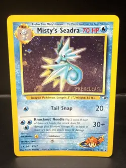 Pokemon TCG Misty's Seadra Holo Rare Gym Heroes Prerelease 9/132 CS Swirl - Image 2