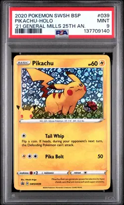 2020 POKEMON SWSH BLACK STAR PROMO #039 PIKACHU-HOLO PSA 9 - Image 1
