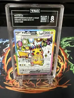 TAG 8 Pikachu EX 219/191 Sv08: Surging Sparks Ultra Rare Holo Pokemon TCG - Image 1