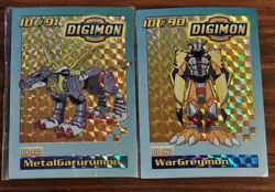 2001 Bandai Digimon TCG WarGreymon & MetalGarurumon Holo Cards ID#90 ID#91 - Image 1