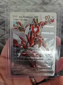 Iron Man & Scizor GX Silver Foil Fan Art Vinyl Collector Pokemon Display Card - Image 1