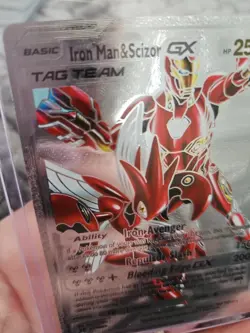Iron Man & Scizor GX Silver Foil Fan Art Vinyl Collector Pokemon Display Card - Image 3