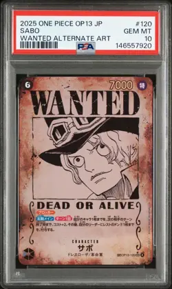 2025 JAPANESE ONE PIECE CARD SABO PSA 10 OP13 WANTED ALTERNATE ART BANDAI NAMCO - Image 2