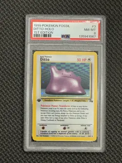 1999 Pokemon Fossil Holo Rare Ditto First Edition 3/62 PSA 8 - Image 1