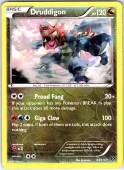 Druddigon 83/114 Rare Reverse Holo Card XY - Steam Siege Pokemon TCG NM - Image 1