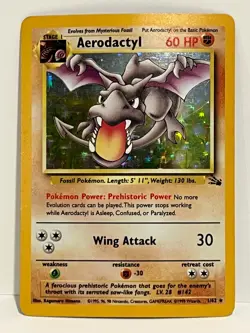 Vintage 1999 Pokemon TCG Fossil AERODACTYL HOLO Rare 1/62 LP English, Unlimited - Image 1