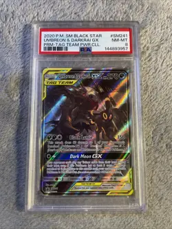 2020 POKEMON SM BLACK STAR PROMO #SM241 UMBREON & DARKRAI GX PRM-TAG TEAM PSA 8 - Image 1