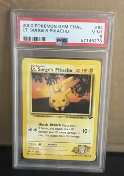 2000 Pokemon Card WOTC Gym Challenge 84/132 LT. Surge's Pikachu PSA 9 MINT - Image 1