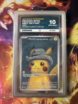 Pokemon Pikachu Card with Grey Felt Hat SVP 085, Van Gogh Museum Promo Ace 10 - Image 1