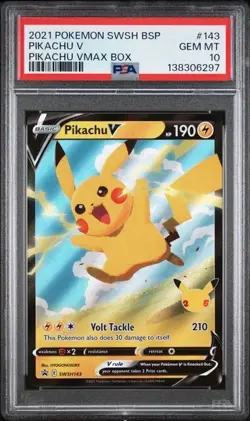 POKEMON 2021 BSP VMAX Box PIKACHU V Promo #143 SWSH PSA 10 Gem Mint RARE - Image 1
