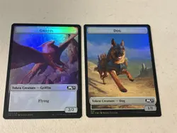2 x mtg foil token Griffin // Dog, 003//019, Core Set 2021, unplayed - Image 1