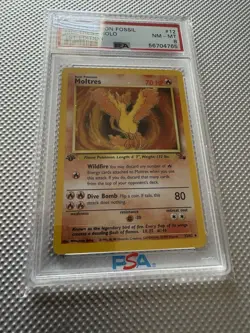 1999 Pokemon TCG Fossil Moltres Holo 1st Edition PSA 8 12/62 Card Stock - Image 1