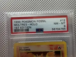 1999 Pokemon TCG Fossil Moltres Holo 1st Edition PSA 8 12/62 Card Stock - Image 5
