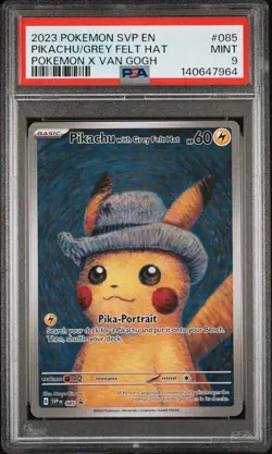 2023 POKEMON SVP EN-SV BLACK STAR PROMO #085 PIKACHU WITH GREY FELT HAT PSA 9 - Image 1