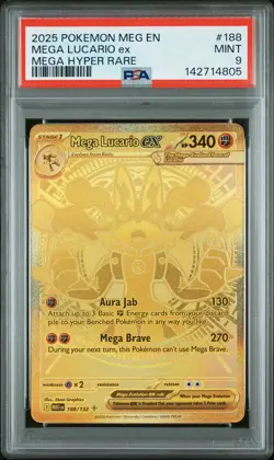 2025 POKEMON MEG EN-MEGA EVOLUTION MEGA HYPER RARE #188 MEGA LUCARIO EX PSA 9 - Image 1