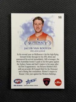 AFL Cards Select 2024 /65 Jacob Van Rooyen Supremacy Melbourne Demons - Image 2