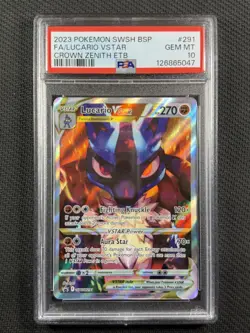 Pokemon Cards TCG PSA 10 GEM MT Lucario Vstar FA Crown Zenith ETB Swsh BSP #291 - Image 1