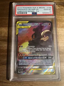 PSA 10 Marshadow & Machamp GX Full Alt Art 199/214 Unbroken Bonds Pokemon - Image 1