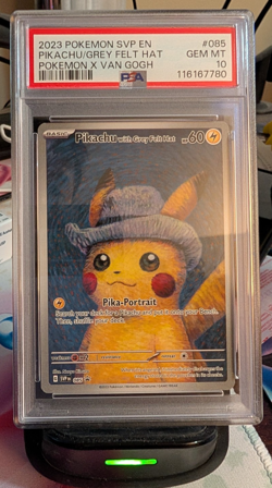 Pokemon 2023 SVP en x Van Gogh Pikachu Felt Hat Grey PSA 10 - Image 1
