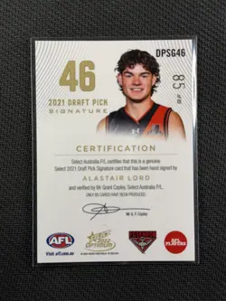 AFL Cards Select Optimum 2022 /85 Alastair Lord Signature Essendon Bomber DPSG46 - Image 2