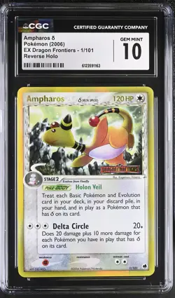 CGC 10 Ampharos 2006 EX Dragon Frontiers 1/101 Reverse Holo STAMPED Pokemon Card - Image 1