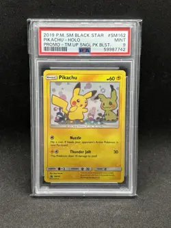 2019 Pokemon Team Up Pikachu Holo Promo #SM162 Black Star Promo Card PSA 9 Mint - Image 1